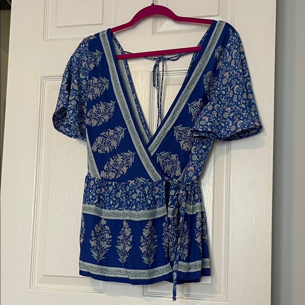 Gorgeous Floral Blue Wrap Top